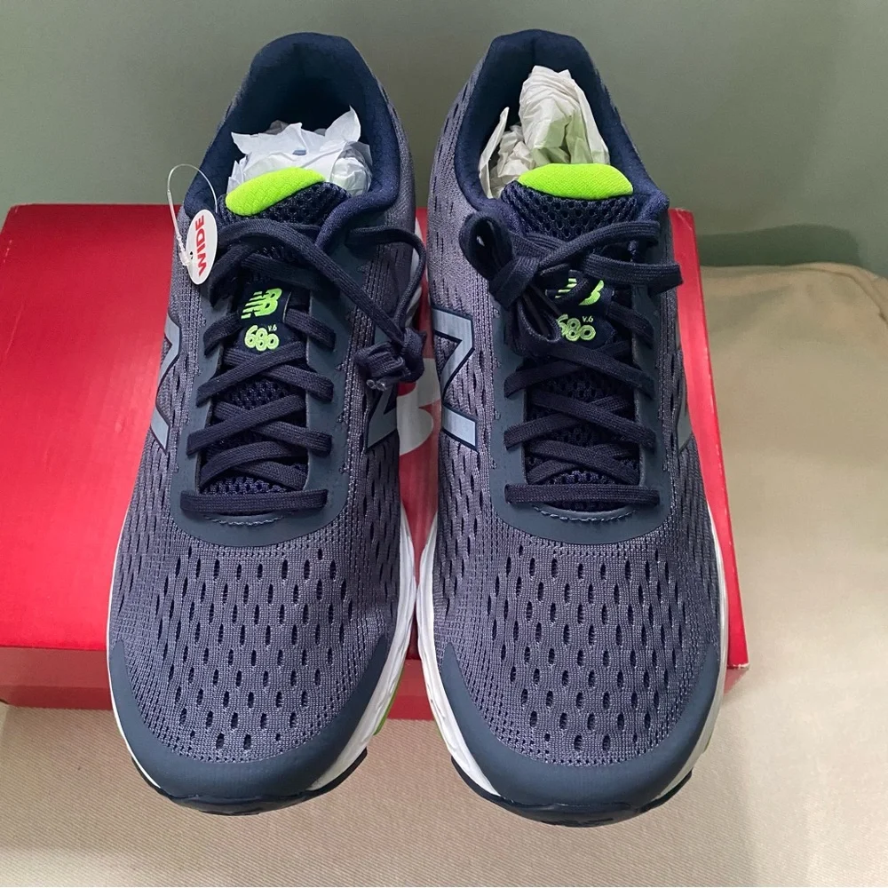 Men’s New Balance 680 v6 running shoes in Gray, Navy, and Lime Green 10.5 4E XW